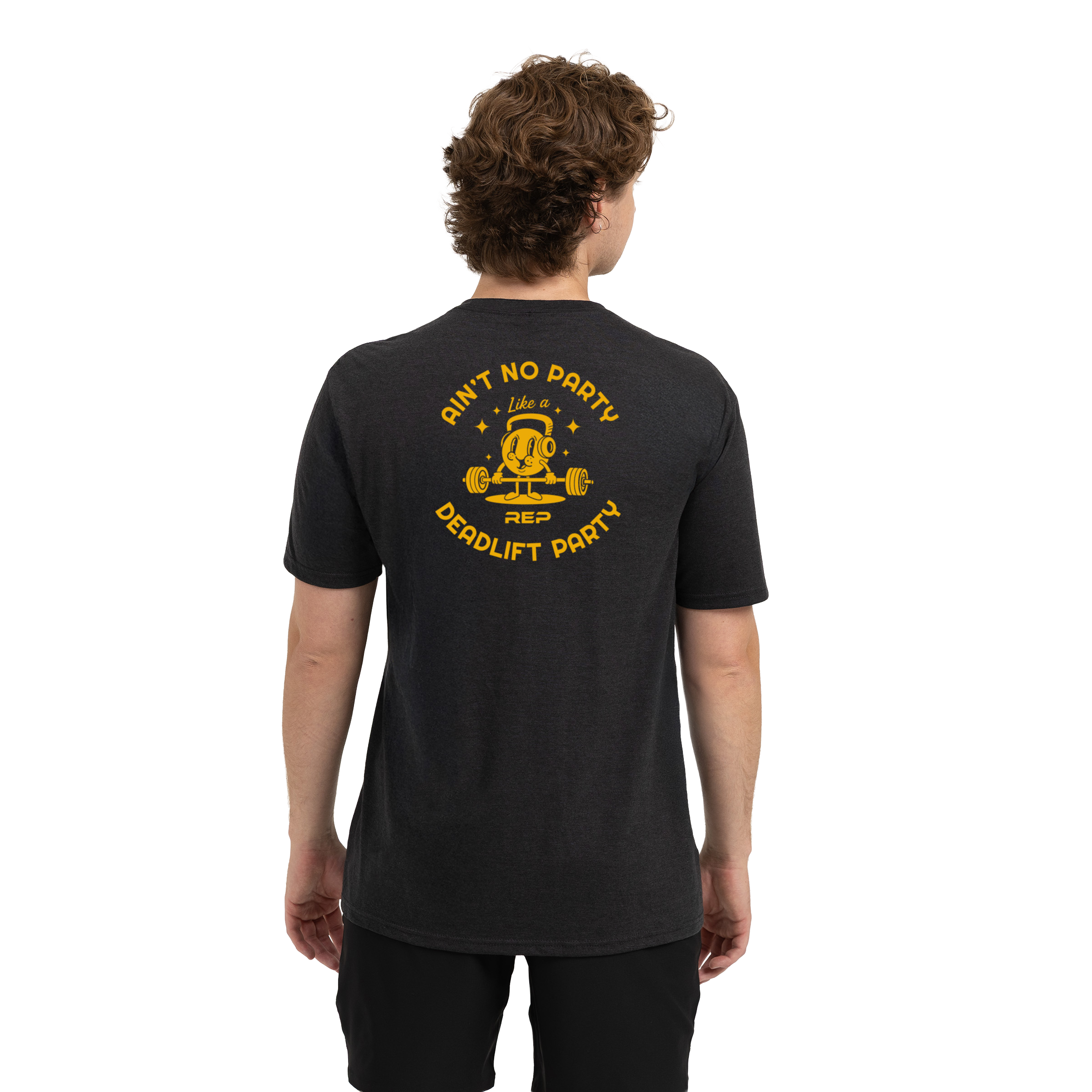 Deadlift Party Tri-Blend Crew T-Shirt - Heather Black/Gold / X-Small